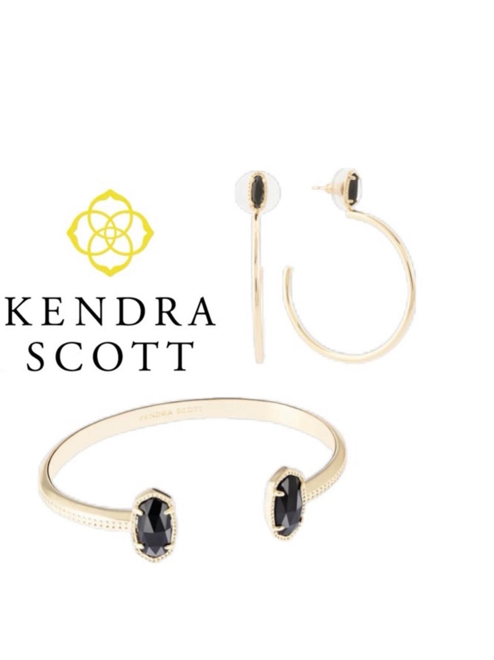 Lot of 2x [Kendra Scott] NWT Elton Cuff Bracelet & Emma Hoop Earrings Gold/Black